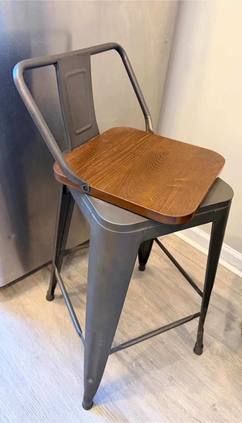 Set of 4 Metal Bar Stools with Wooden Seat - photo 2