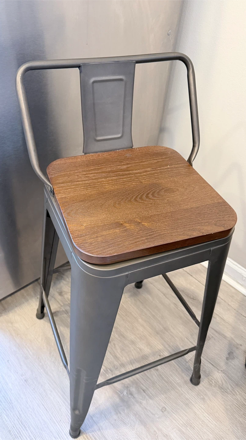Set of 4 Metal Bar Stools with Wooden Seat - photo 3