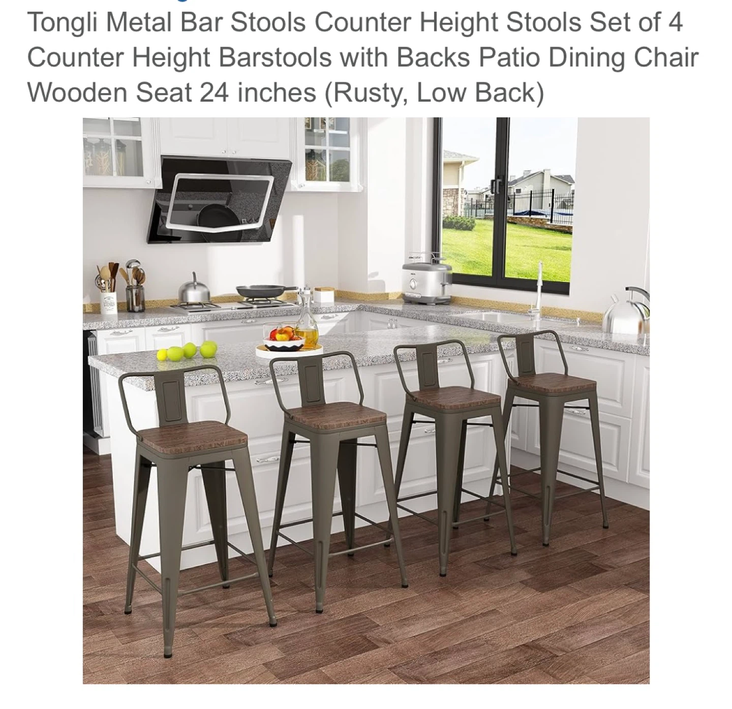 Set of 4 Metal Bar Stools with Wooden Seat