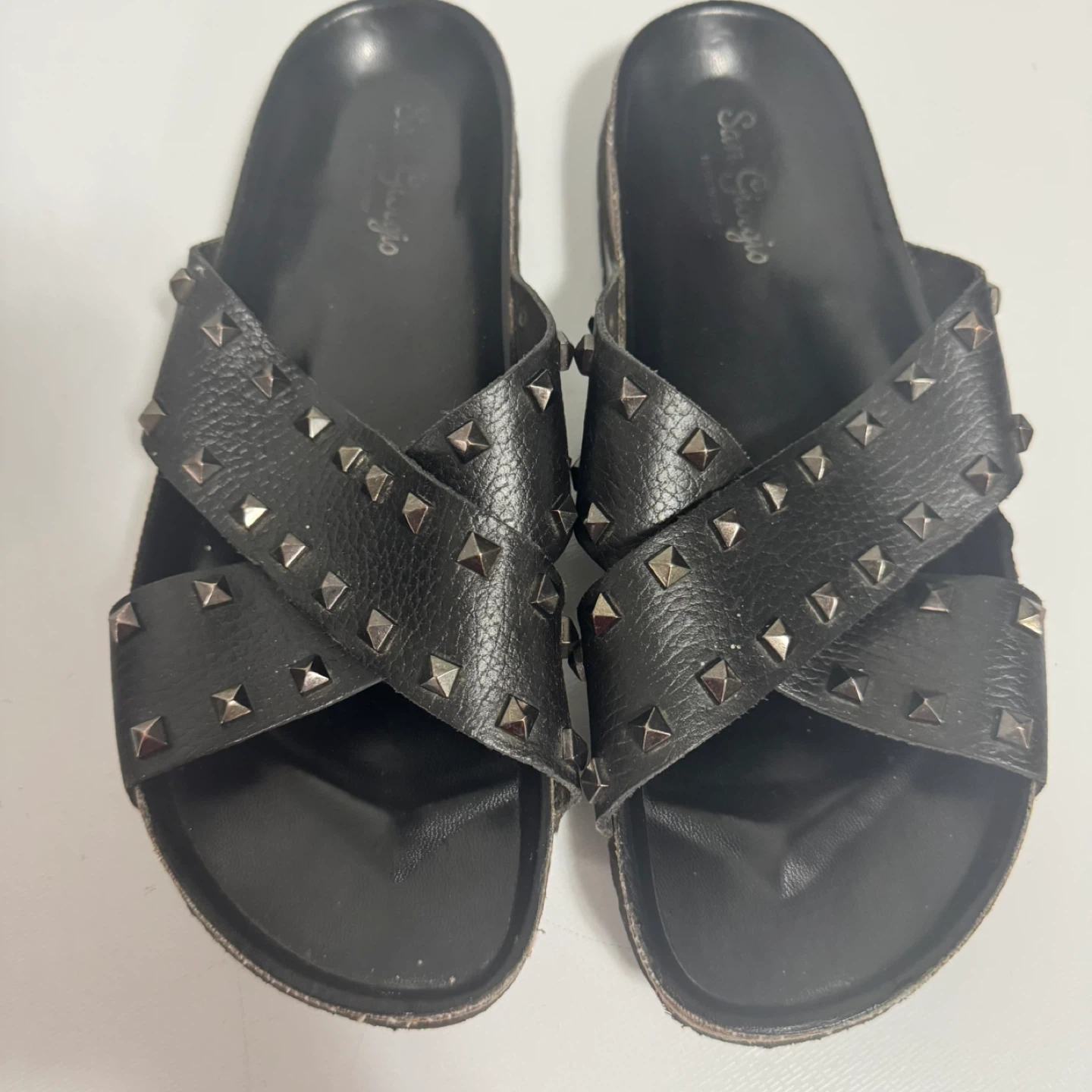 San Giorgio Black Studded Leather Slide Sandals~size 9 - photo 2