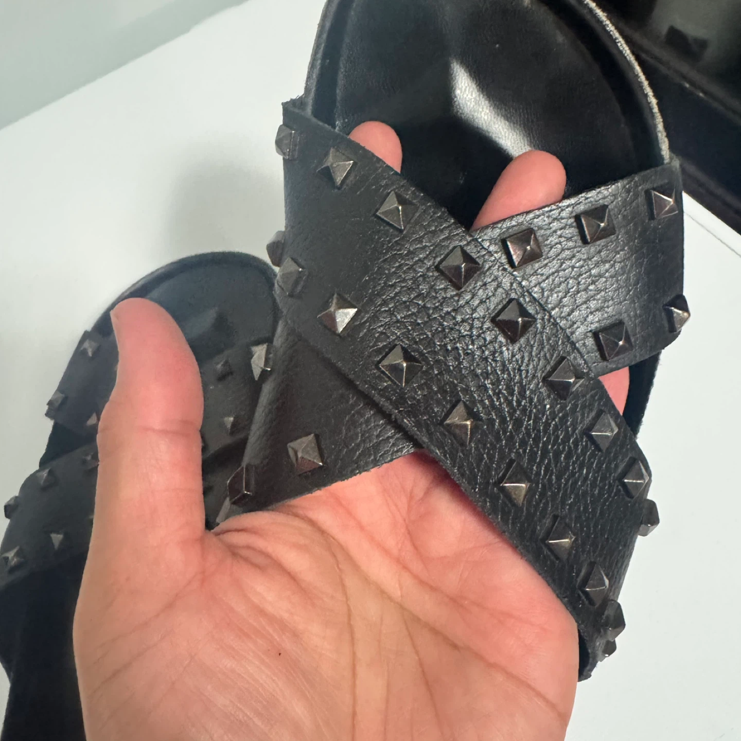 San Giorgio Black Studded Leather Slide Sandals~size 9 - photo 4