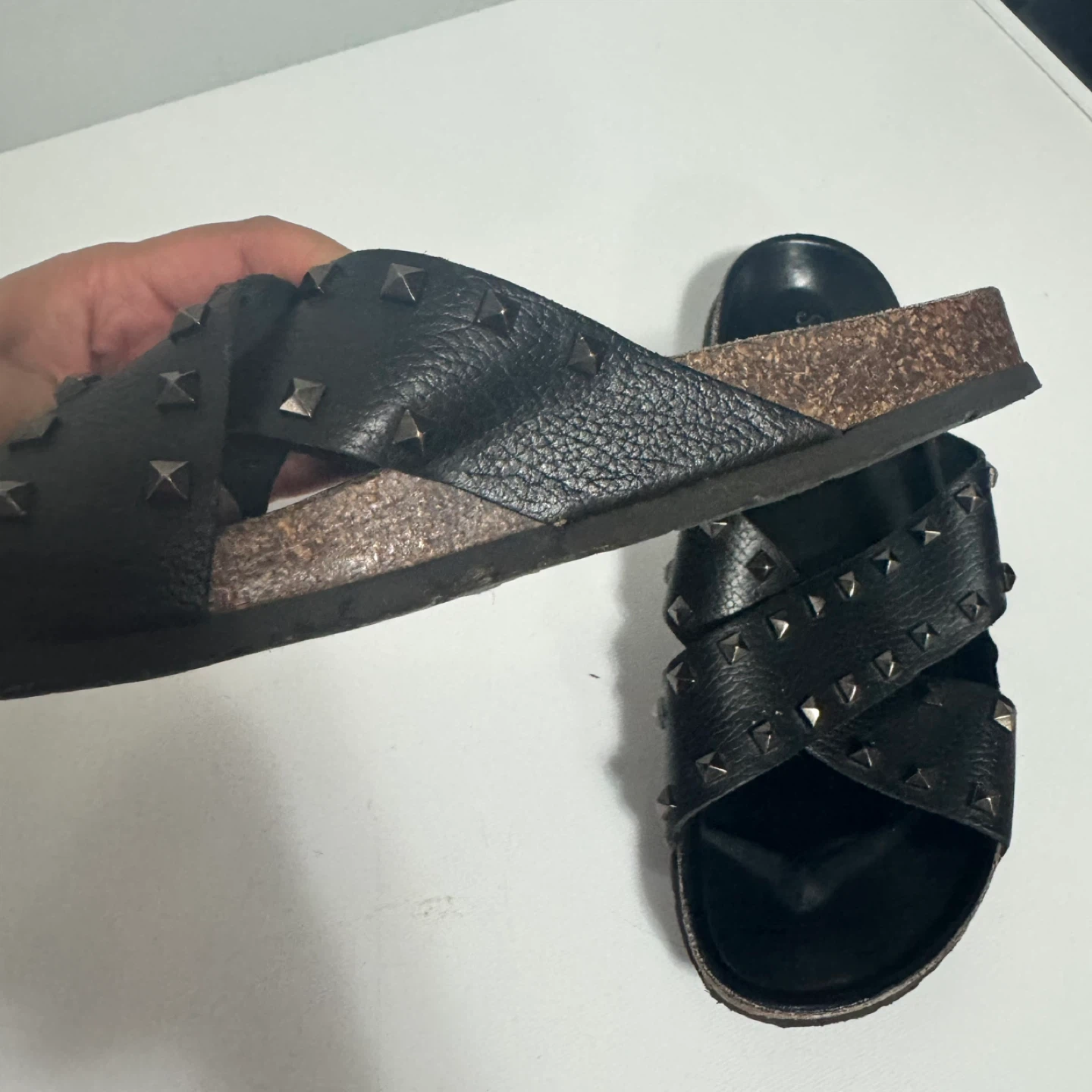 San Giorgio Black Studded Leather Slide Sandals~size 9 - photo 3