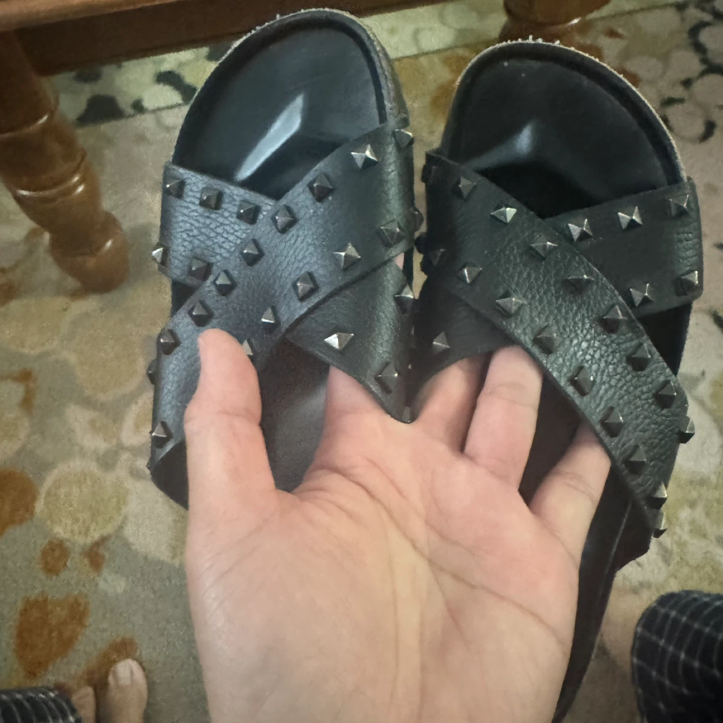 San Giorgio Black Studded Leather Slide Sandals~size 9