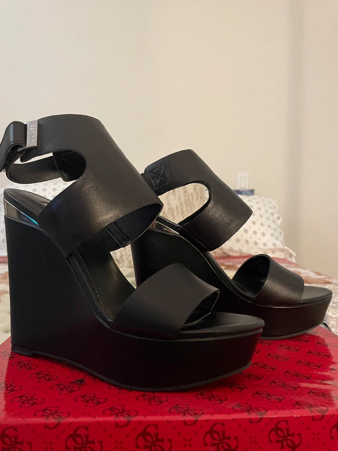 Guess Black Wedge Sandals