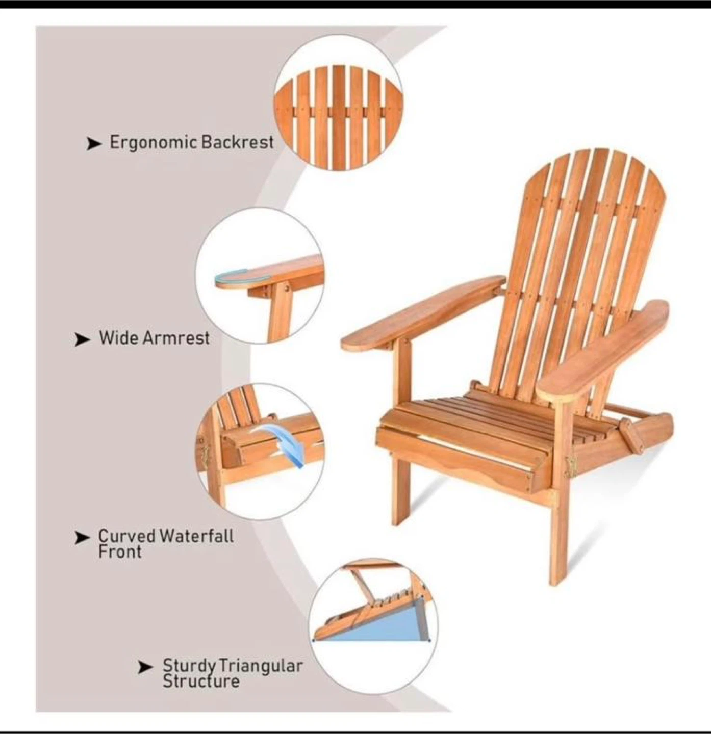 Wooden Adirondack Chair - Outdoor Patio Lawn Garden Deck - photo 4