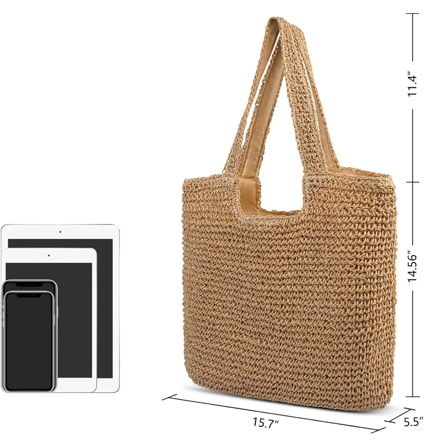 Straw Tote Bag with Zipper Closure - photo 3