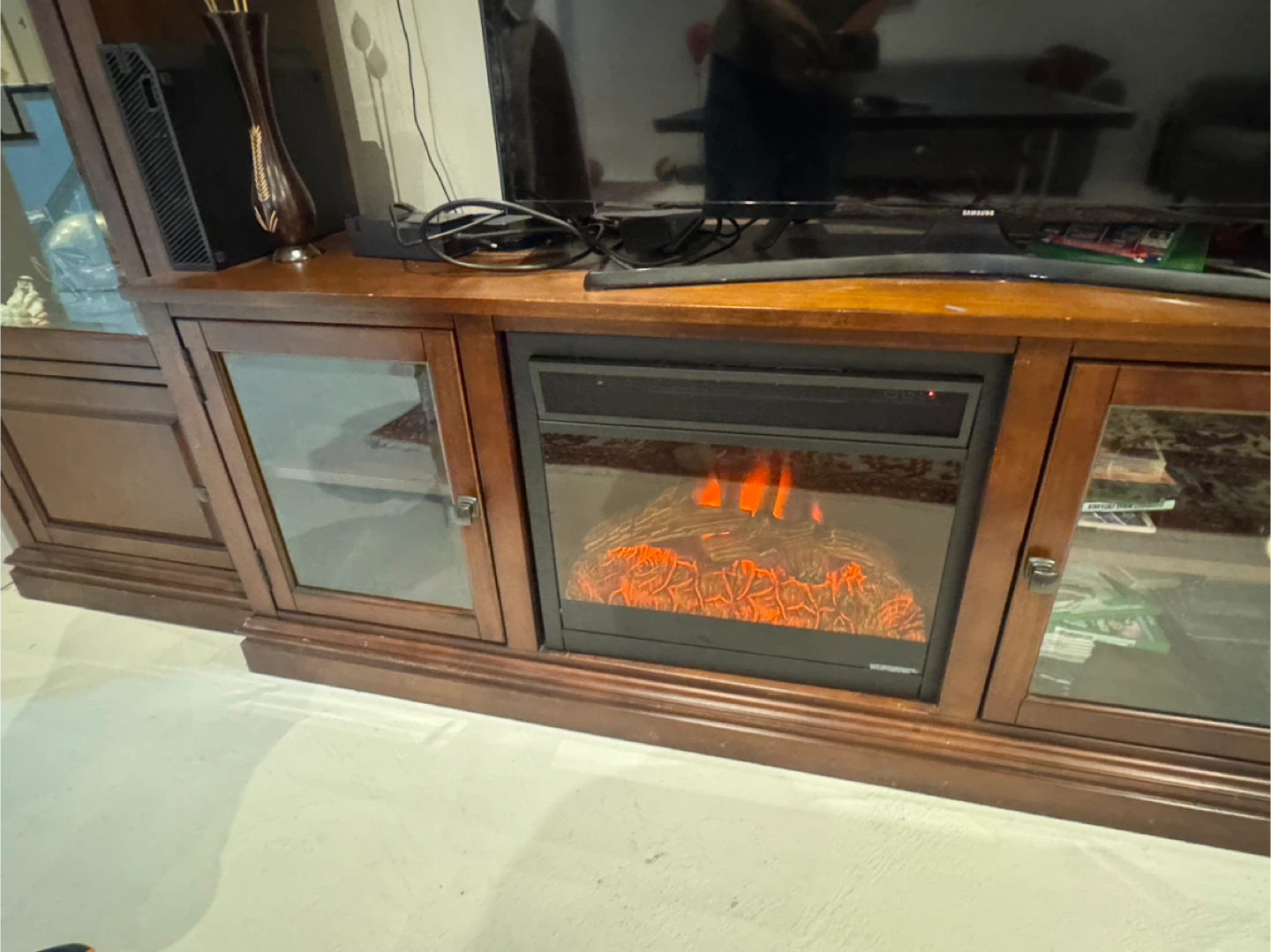 Wooden Entertainment Unit with Fireplace - photo 3