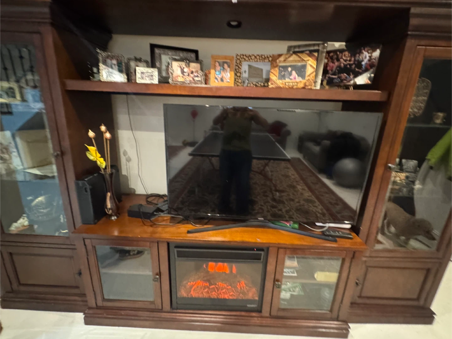 Wooden Entertainment Unit with Fireplace