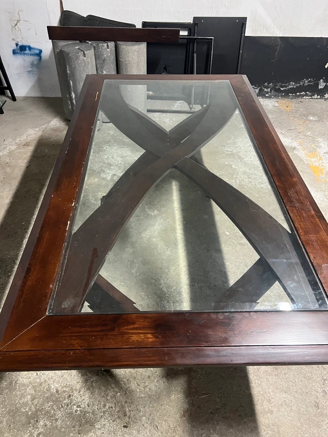 Urgently Selling Dark Wood Dining Table with Glass Top