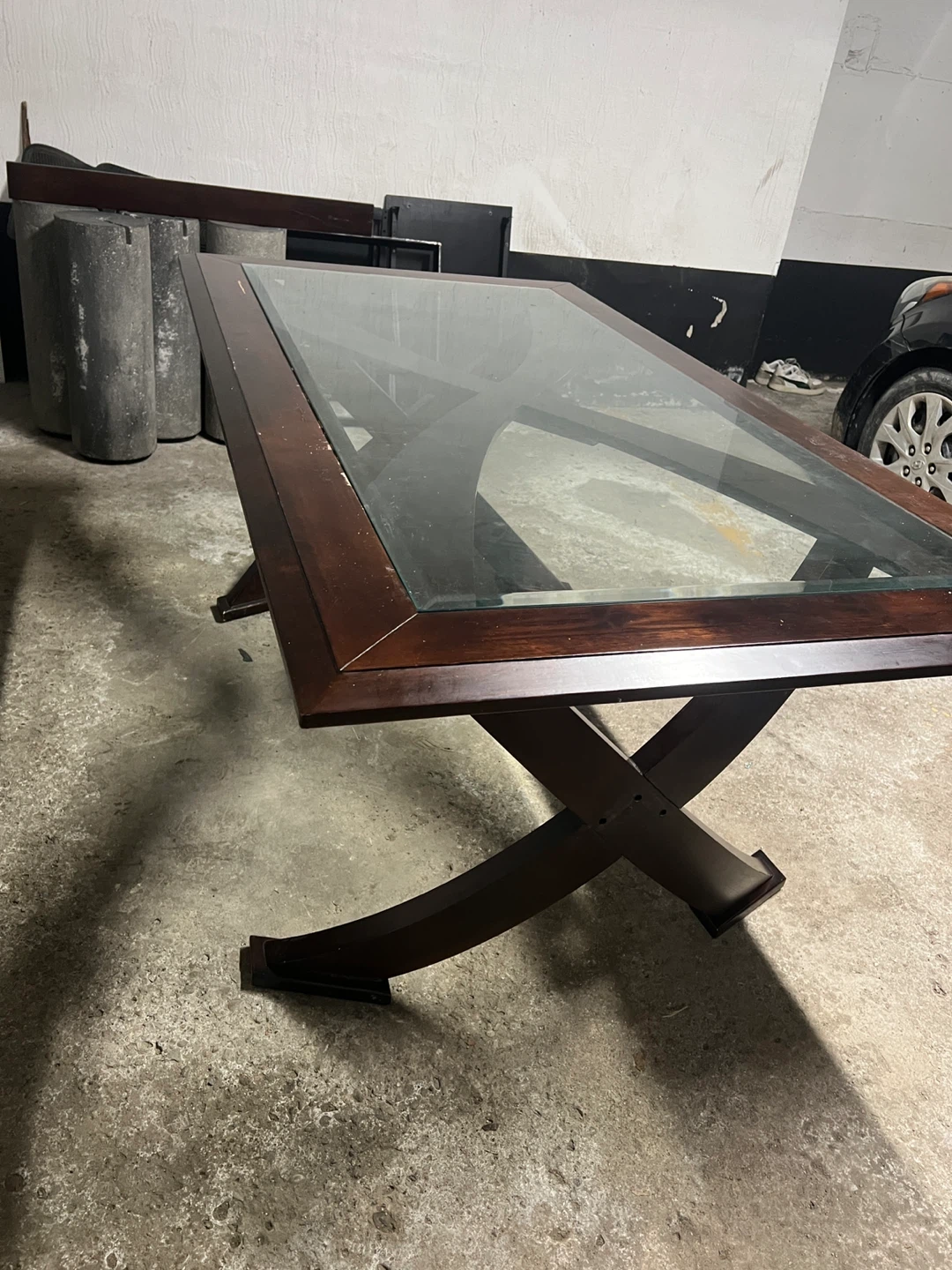 Urgently Selling Dark Wood Dining Table with Glass Top - photo 2