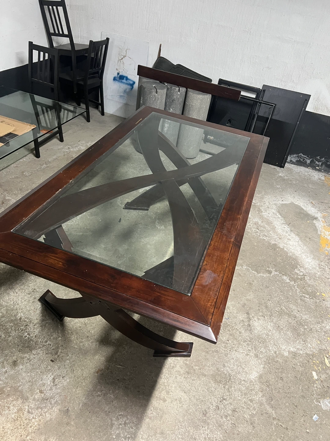 Urgently Selling Dark Wood Dining Table with Glass Top - photo 3