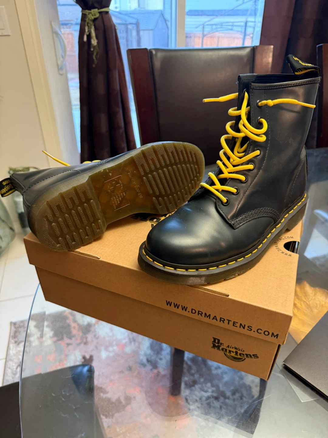 Dr. Martens Blue Leather Boots with Yellow Laces - photo 2