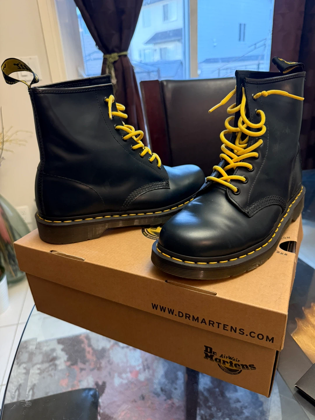 Dr. Martens Blue Leather Boots with Yellow Laces - photo 4