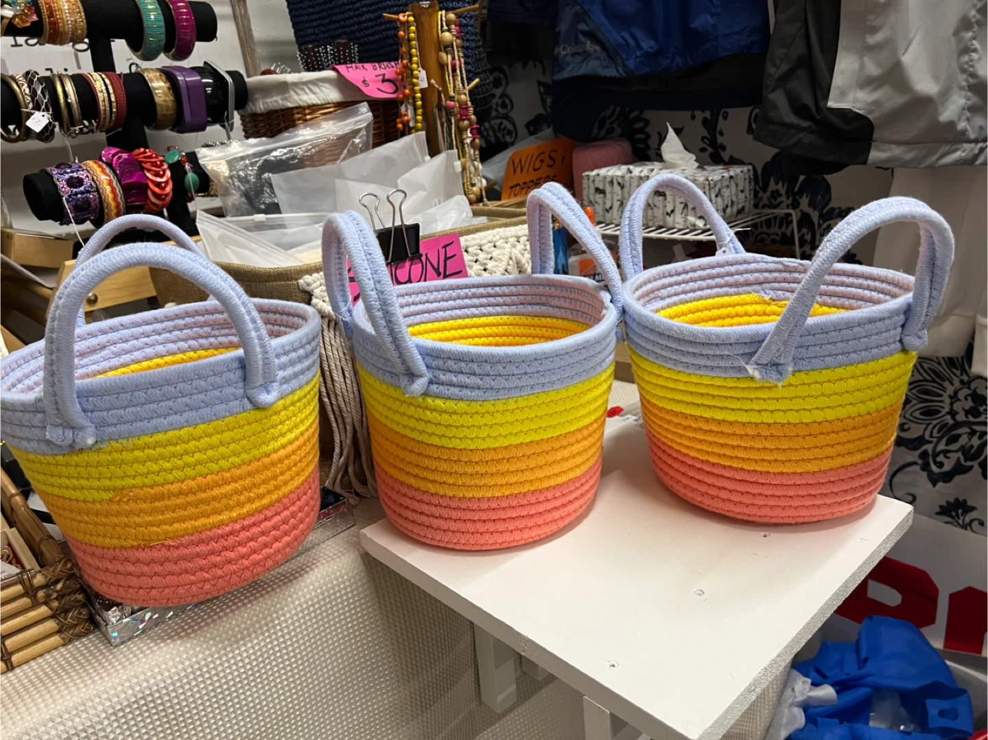 (New) Set of 3 Rainbow Rope Baskets with Handles
