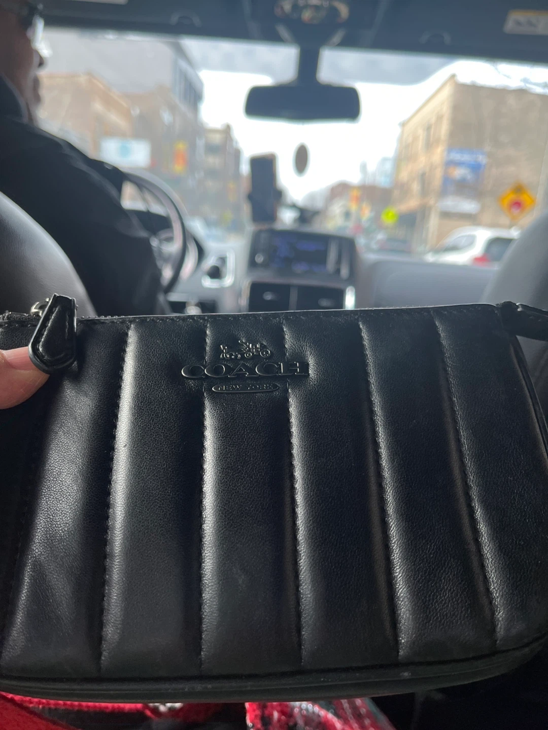 Black Quilted Leather Coach Pouch