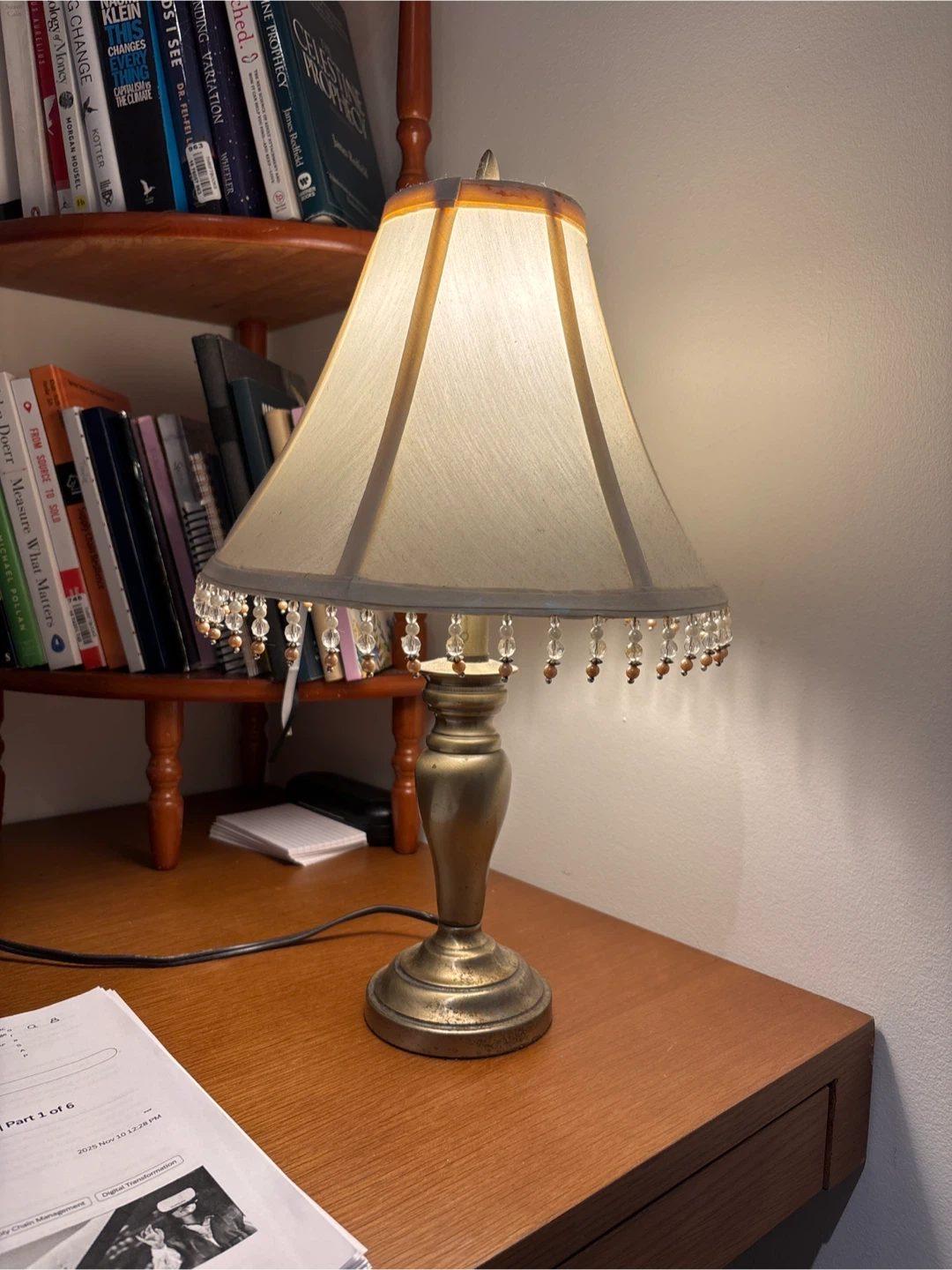Vintage Table Lamp with Beaded Shade