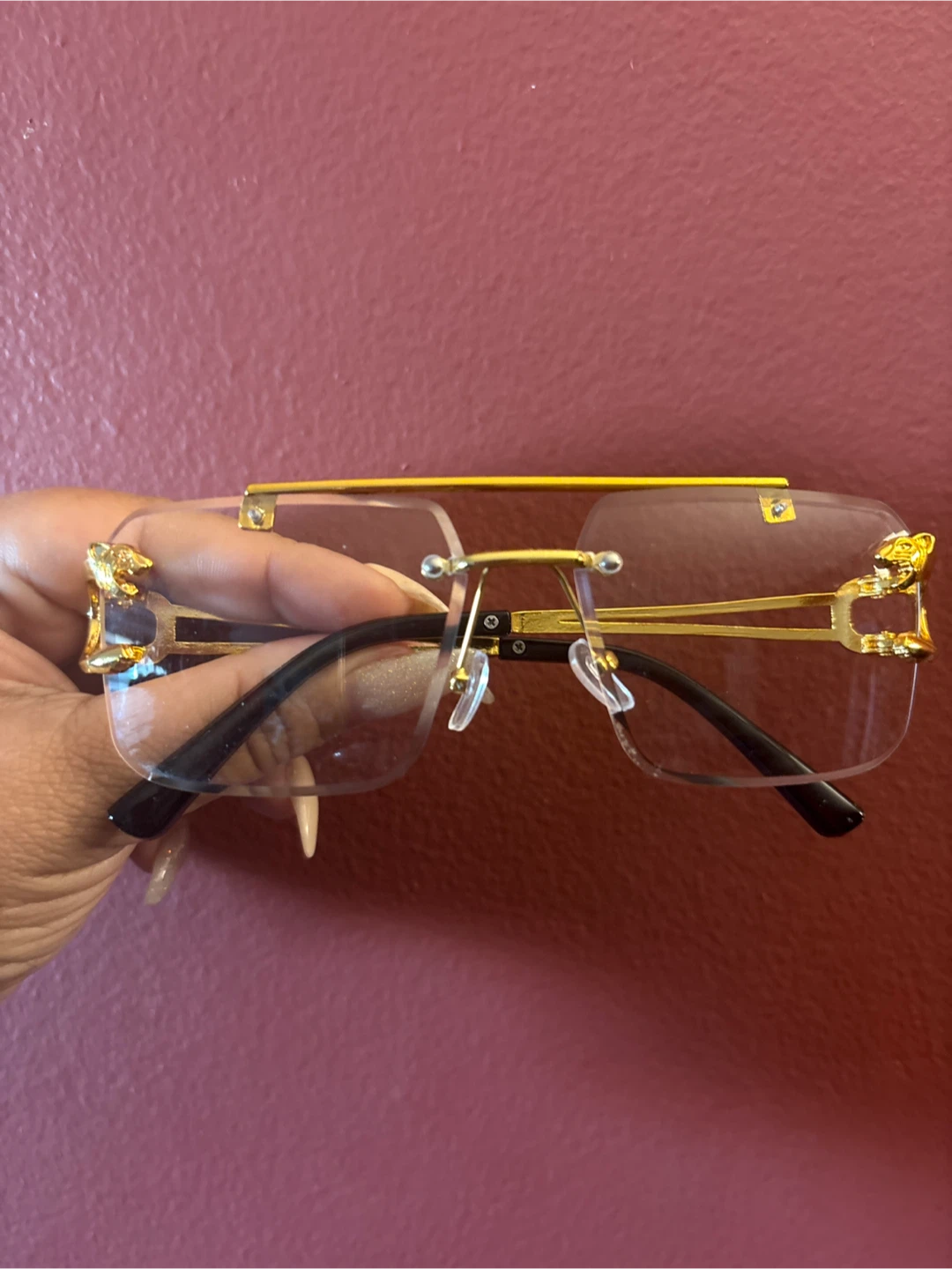 New Gold Rimless  Glasses  with Tiger Detail