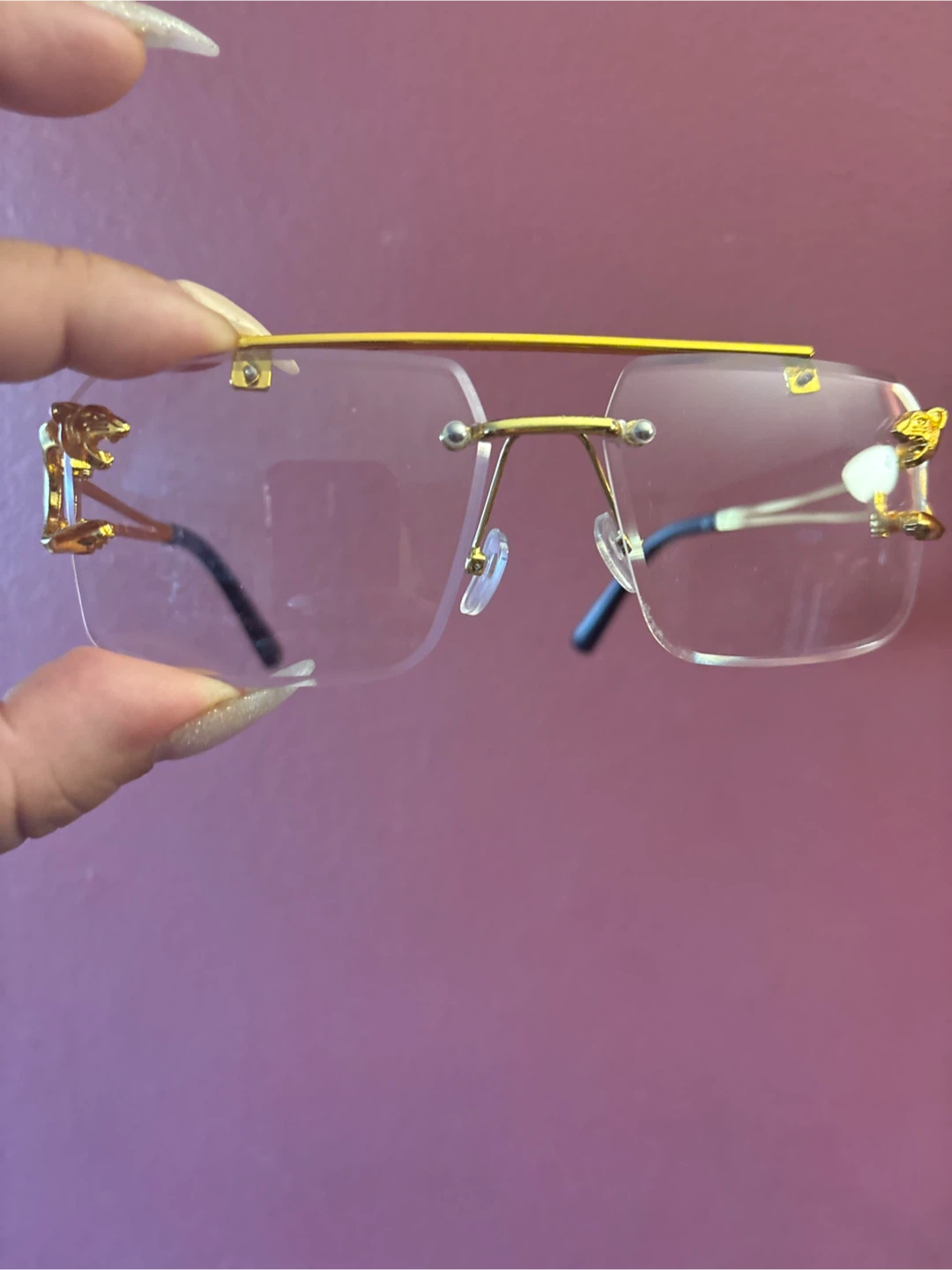 New Gold Rimless  Glasses  with Tiger Detail - photo 2