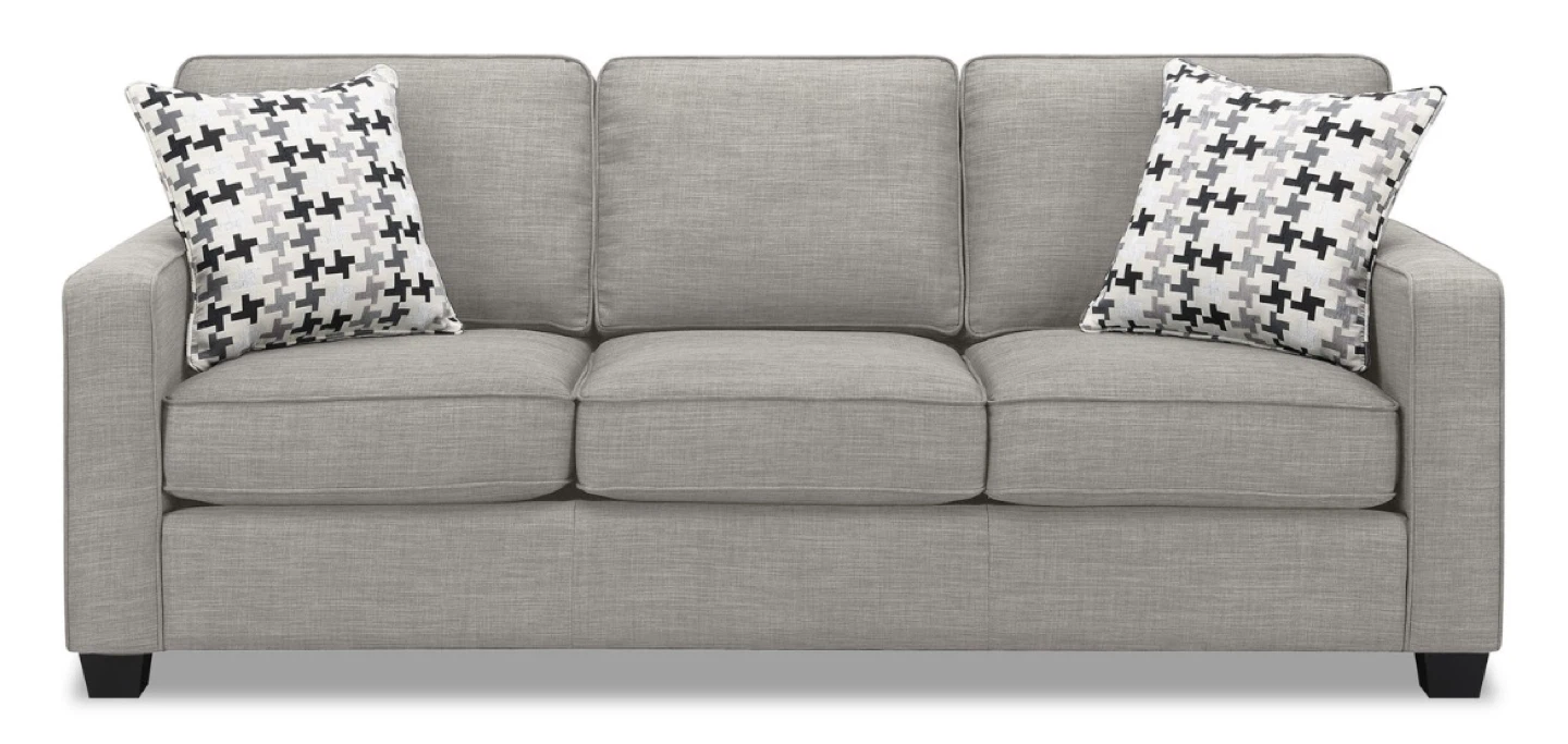 Grey Fabric Sofa with Throw Pillows