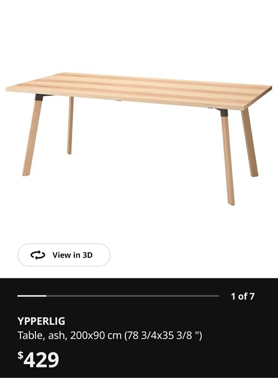 IKEA YPPERLIG Dining Table - Ash Wood - 200cm