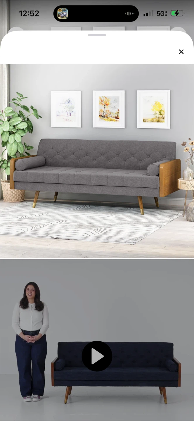 Modern Gray Tufted Sofa with Wood Accents