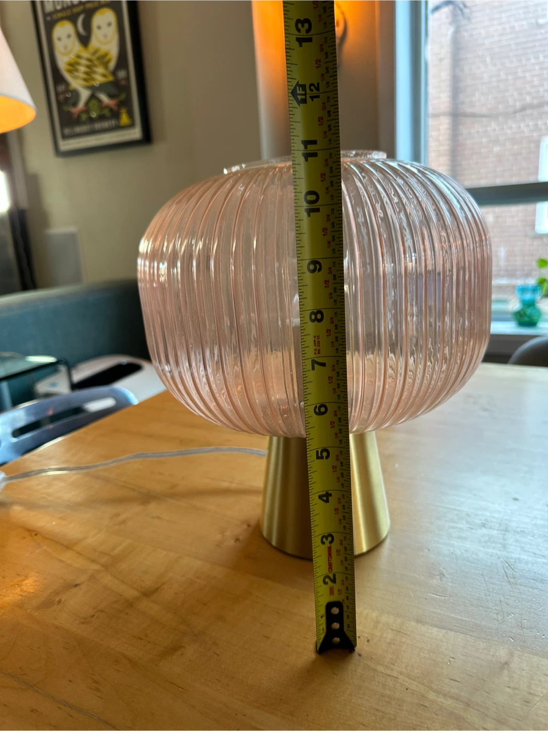 Pink Fluted Glass Table Lamp with Gold Base - photo 4