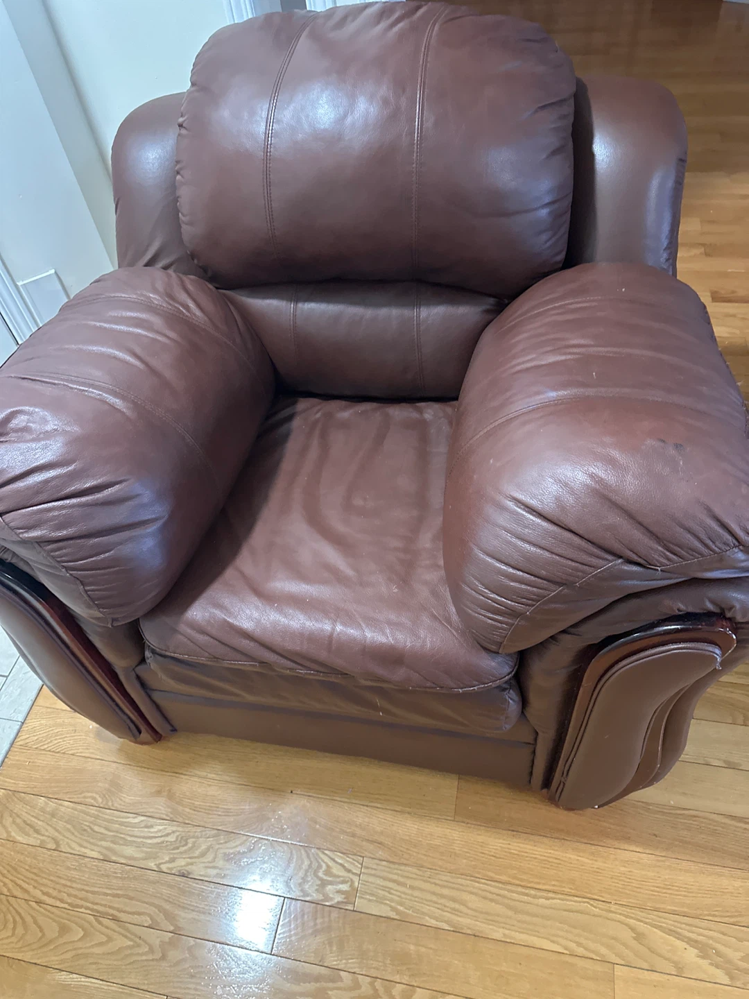 Brown Leather Sofa and Armchair Set - photo 4