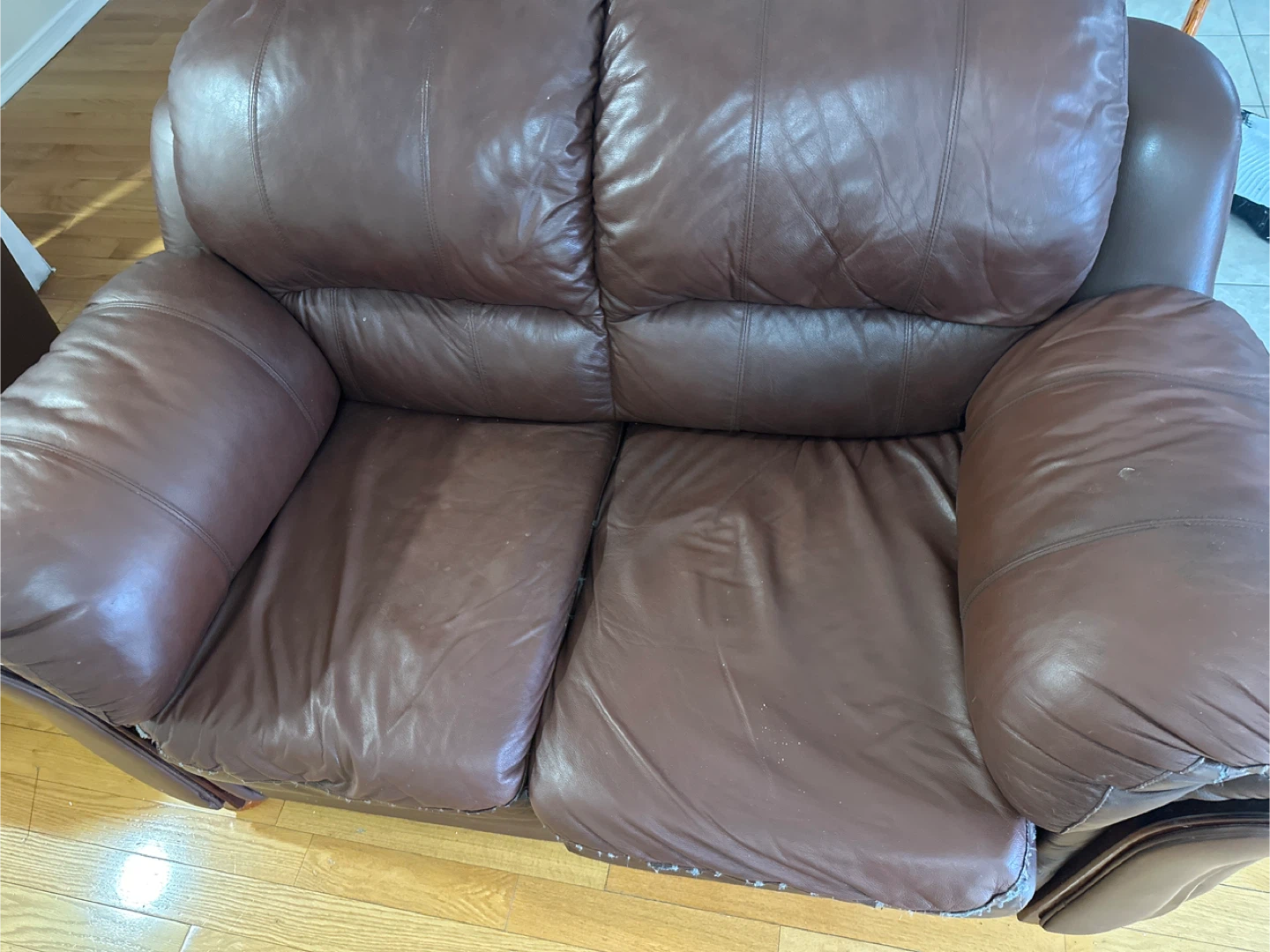 Brown Leather Sofa and Armchair Set