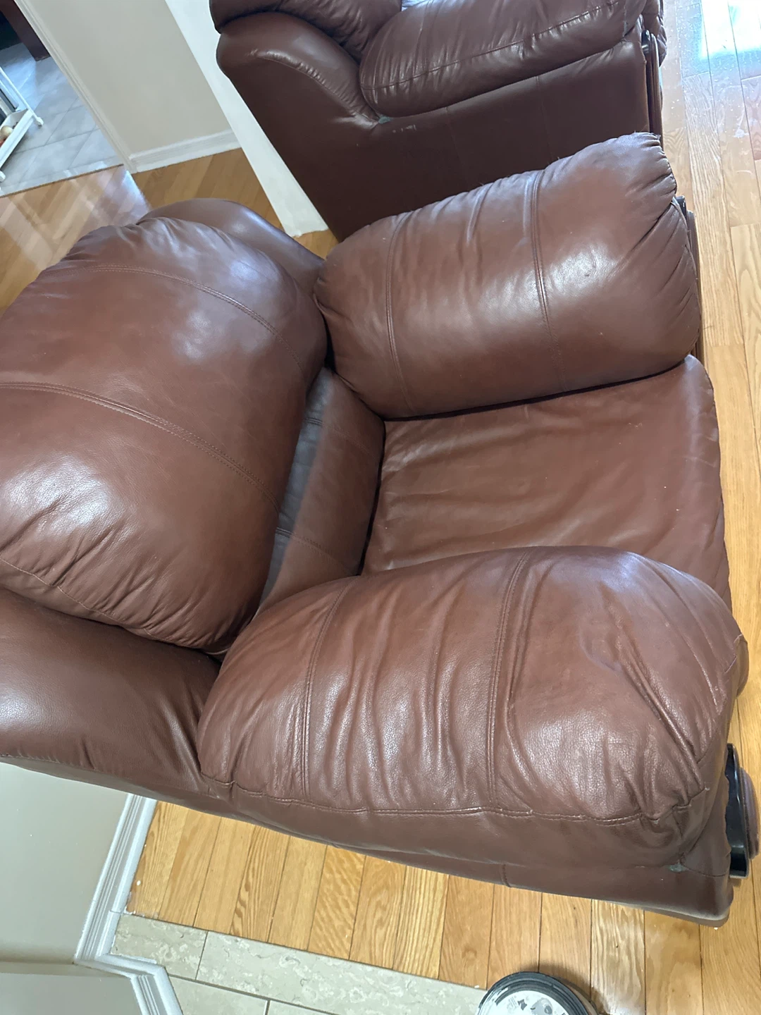 Brown Leather Sofa and Armchair Set - photo 3