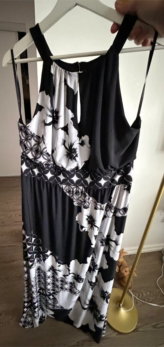 White House Black Market Maxi Dress XL Black Floral Halter Neck - photo 4