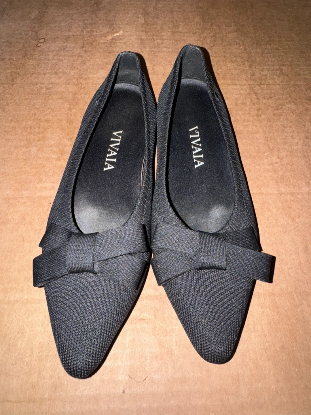 VIVAIA Black Knit Pointed Toe Flats with Bow Size 36