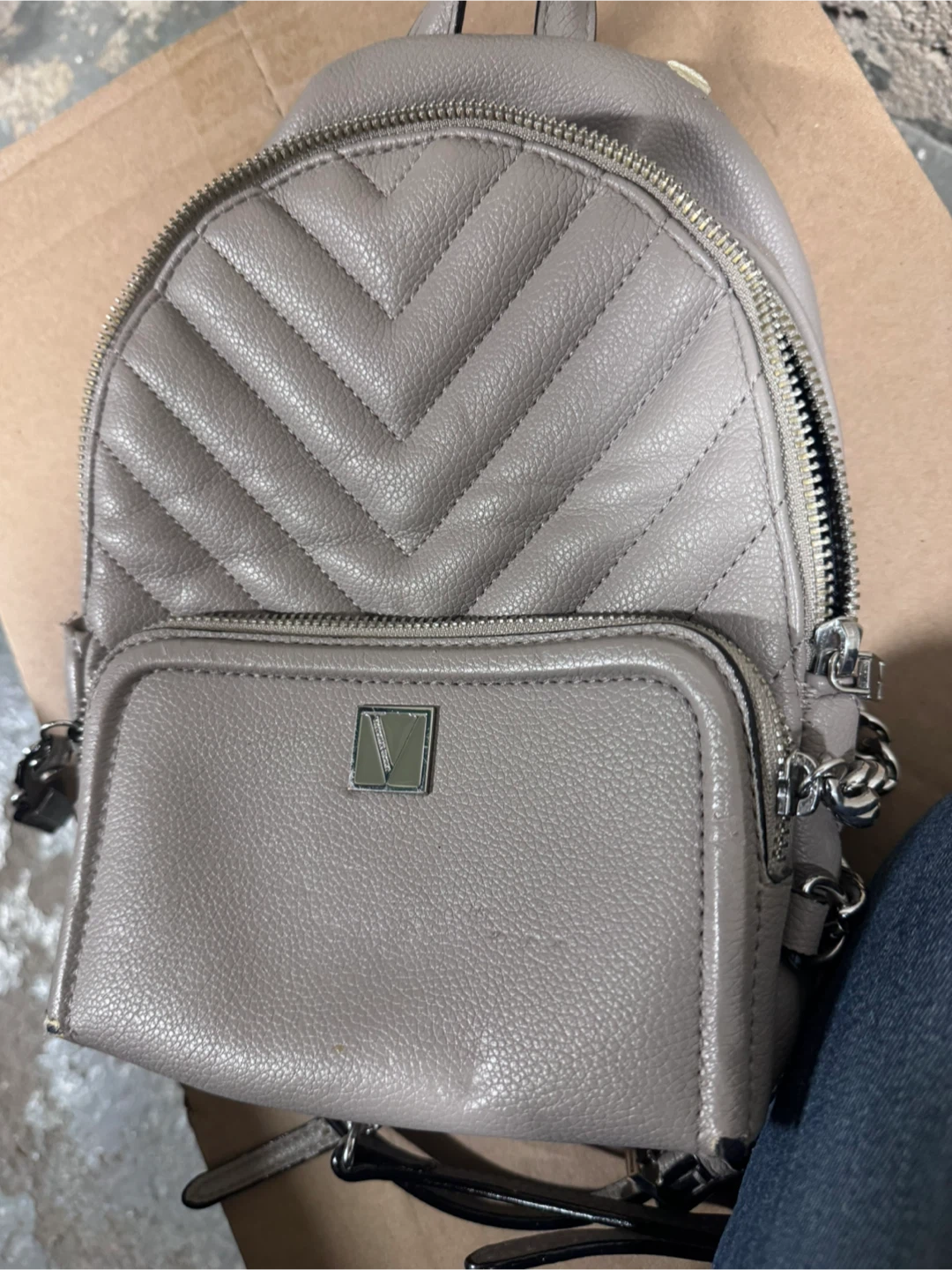 Victoria's Secret Gray Chevron Quilted Mini Backpack