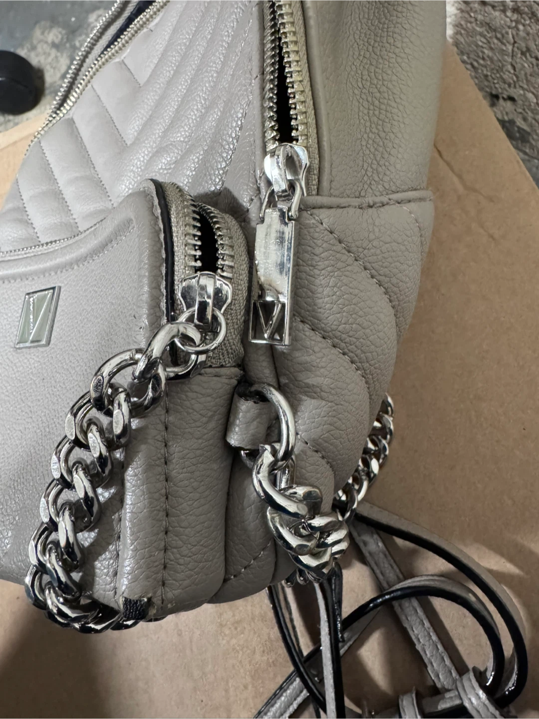 Victoria's Secret Gray Chevron Quilted Mini Backpack - photo 2