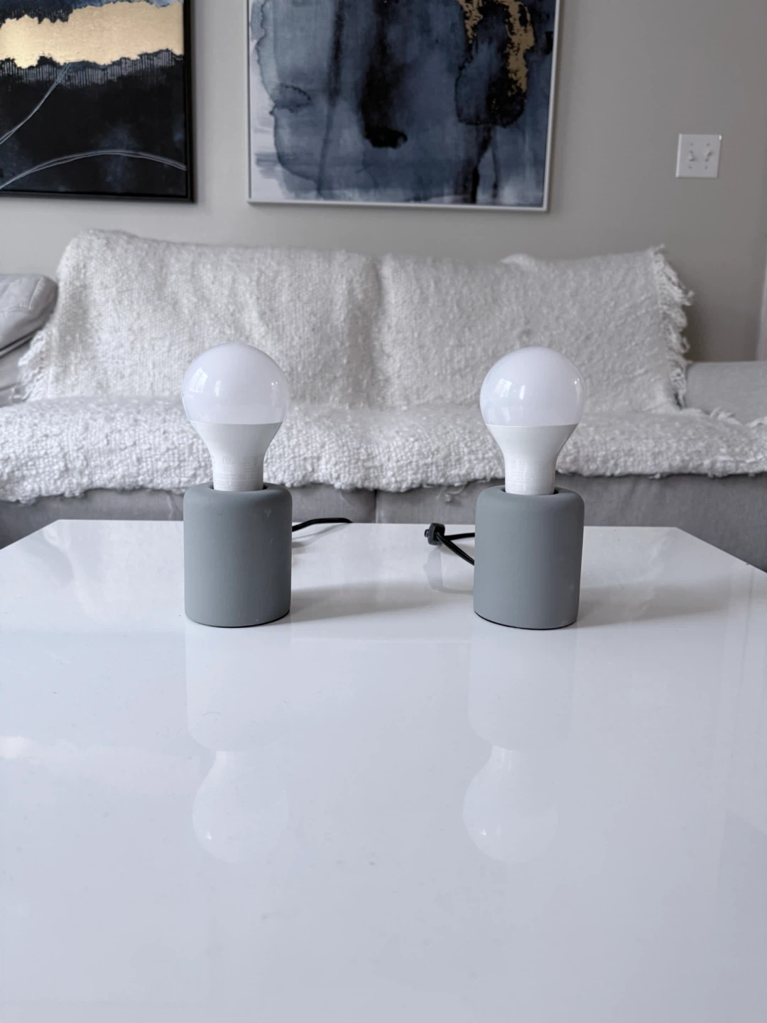 Pair of Modern Grey Cylinder Lamps - photo 2
