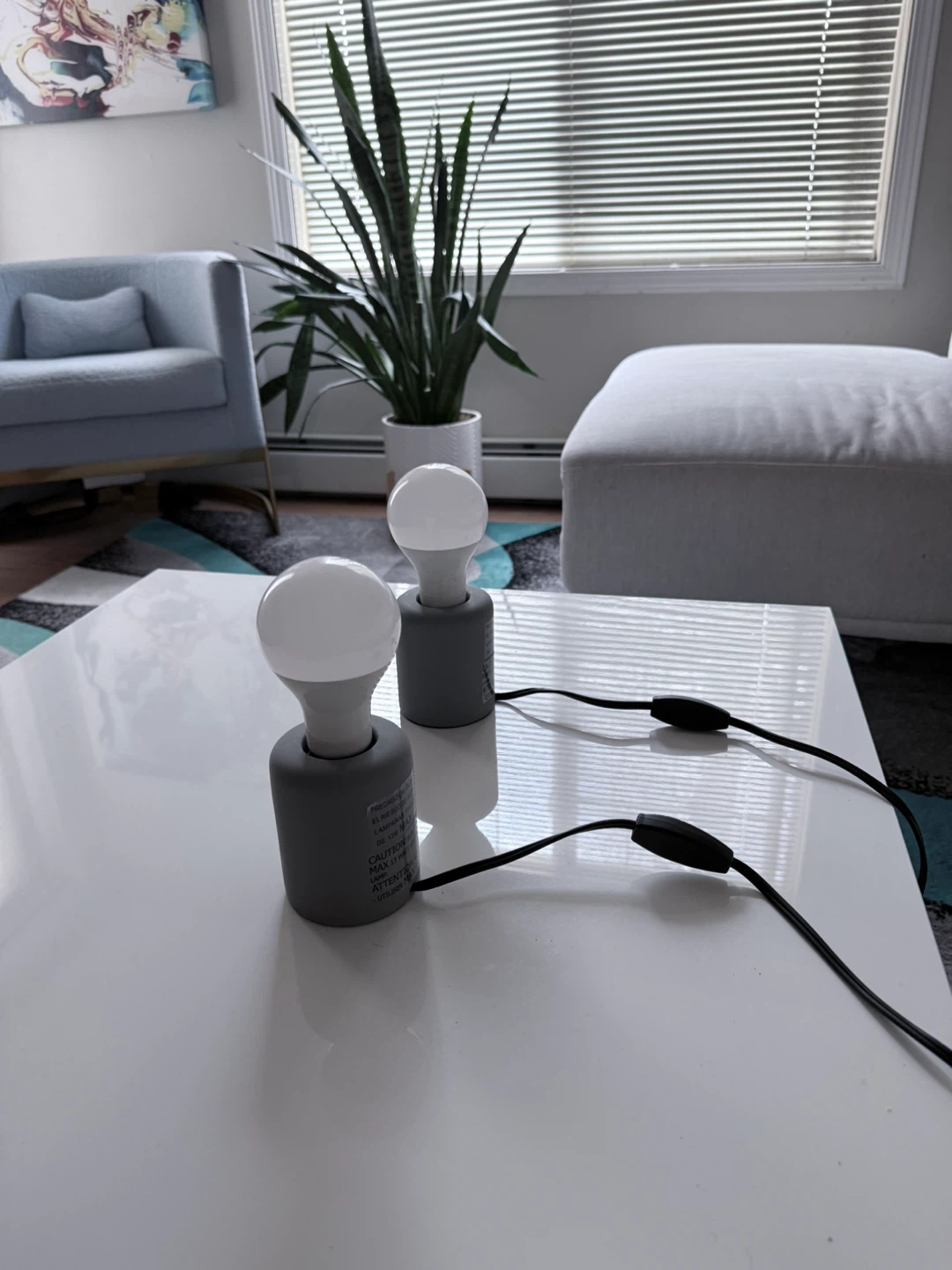 Pair of Modern Grey Cylinder Lamps