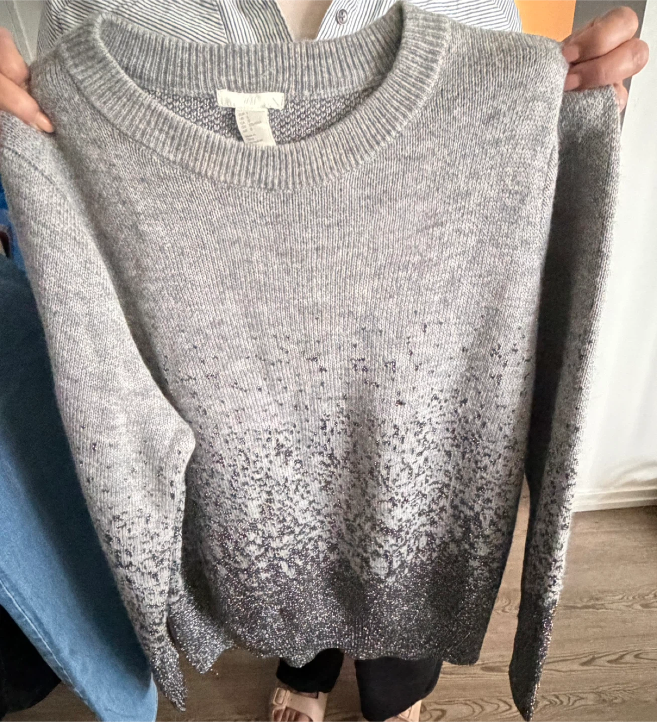 H&M Grey Ombre Sequin Sweater Size L