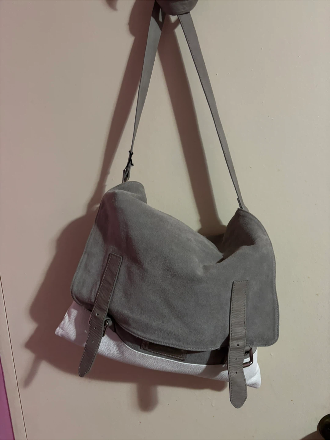 Antonello Serio Grey Suede & White Leather Shoulder Bag - photo 4