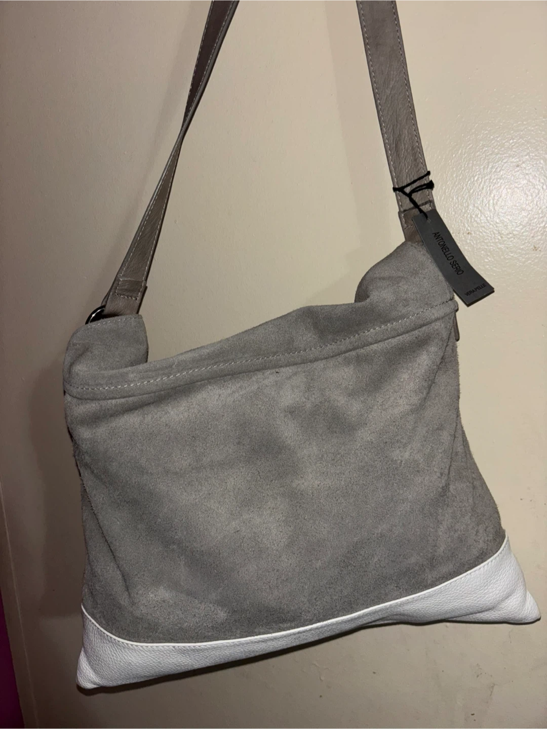 Antonello Serio Grey Suede & White Leather Shoulder Bag - photo 3