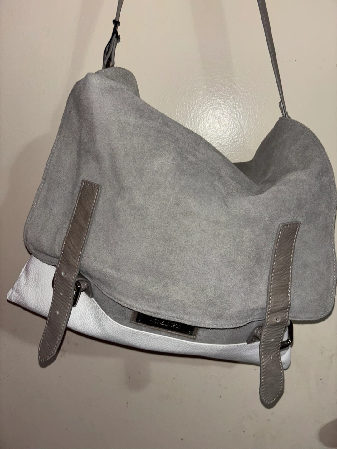 Antonello Serio Grey Suede & White Leather Shoulder Bag