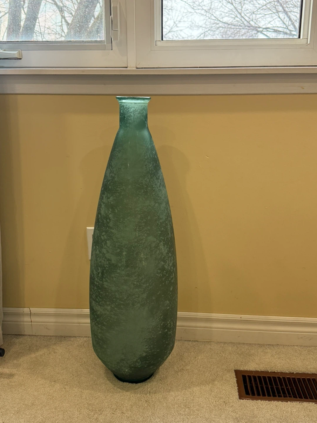 Large Green Frosted Glass Vase 75 x 25 cm