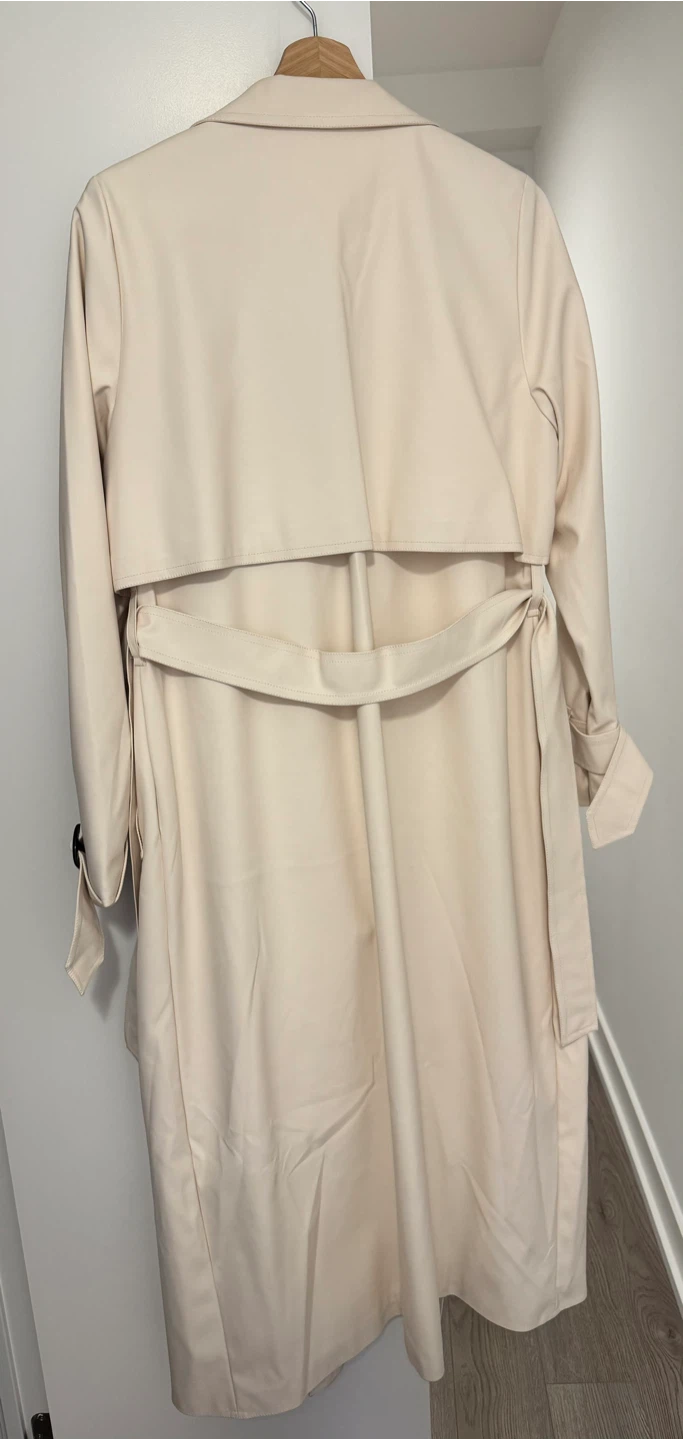 Cream Ivory Faux Leather Trench Coat - photo 3