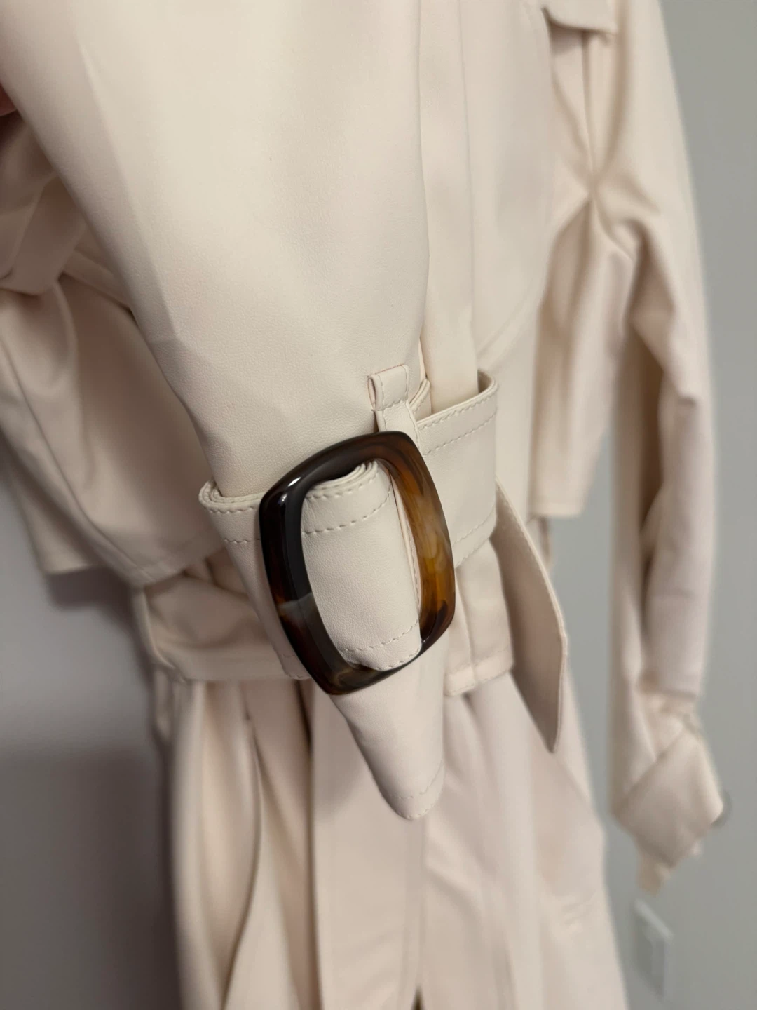 Cream Ivory Faux Leather Trench Coat - photo 4