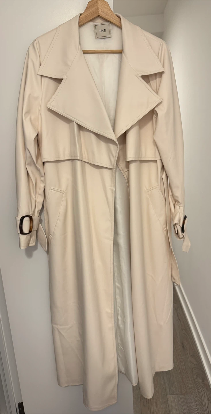 Cream Ivory Faux Leather Trench Coat - photo 2