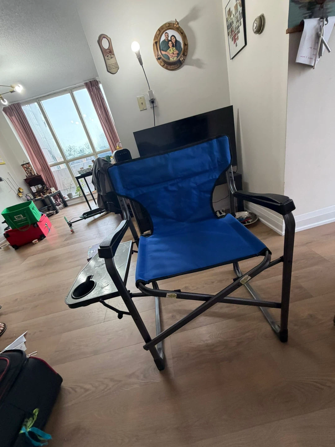 Blue Folding Camping Chair with Side Table