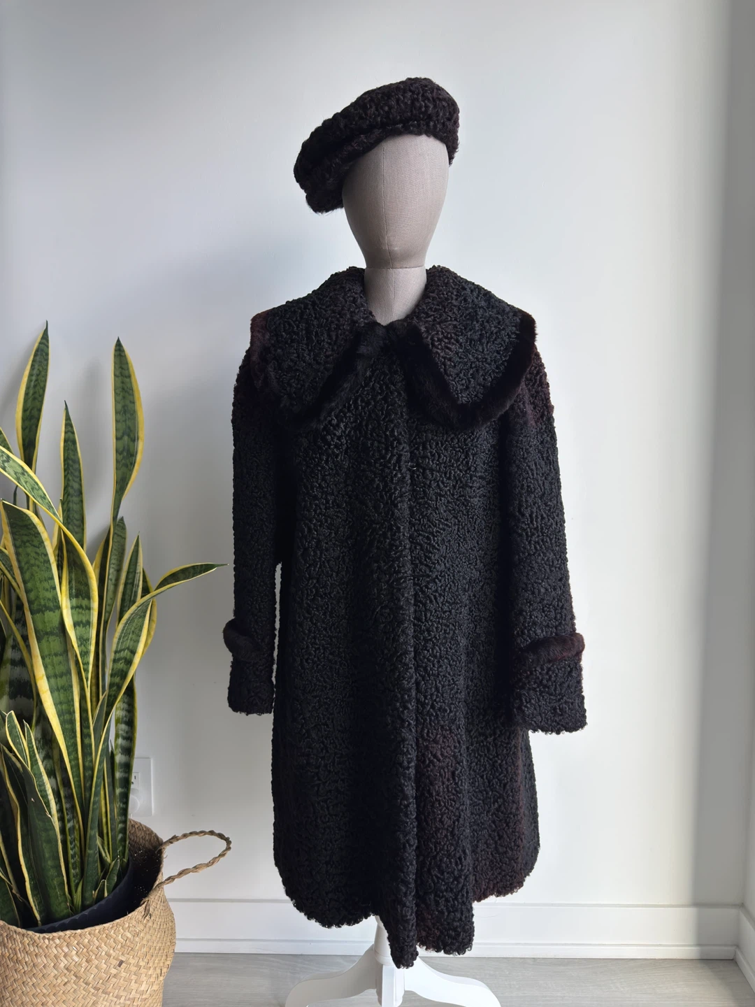 Vintage Black Persian Lamb Coat with Matching Hat