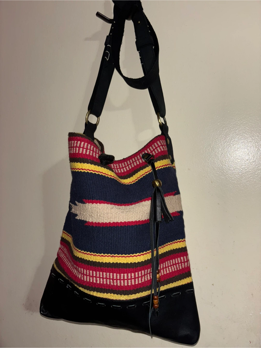 Woven Crossbody Bag with Leather Trim