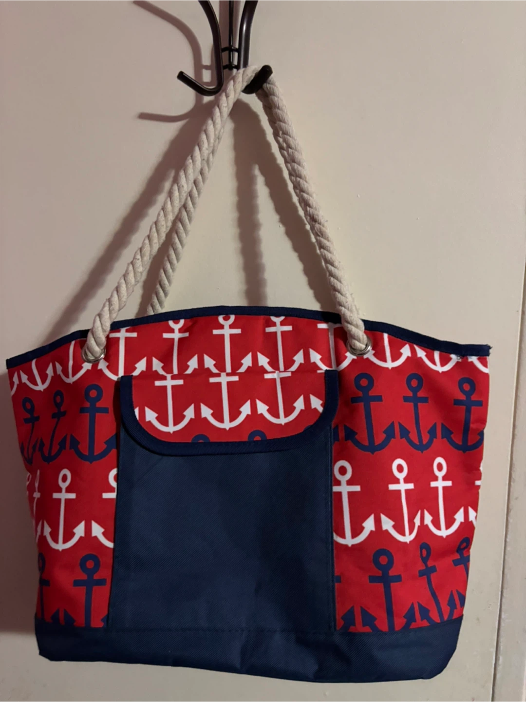 Anchor Print Beach Tote Bag with Rope Handles - photo 2