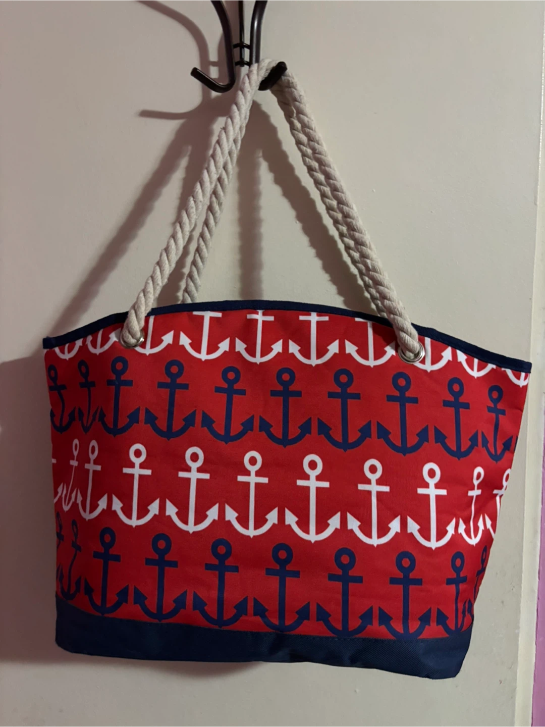 Anchor Print Beach Tote Bag with Rope Handles