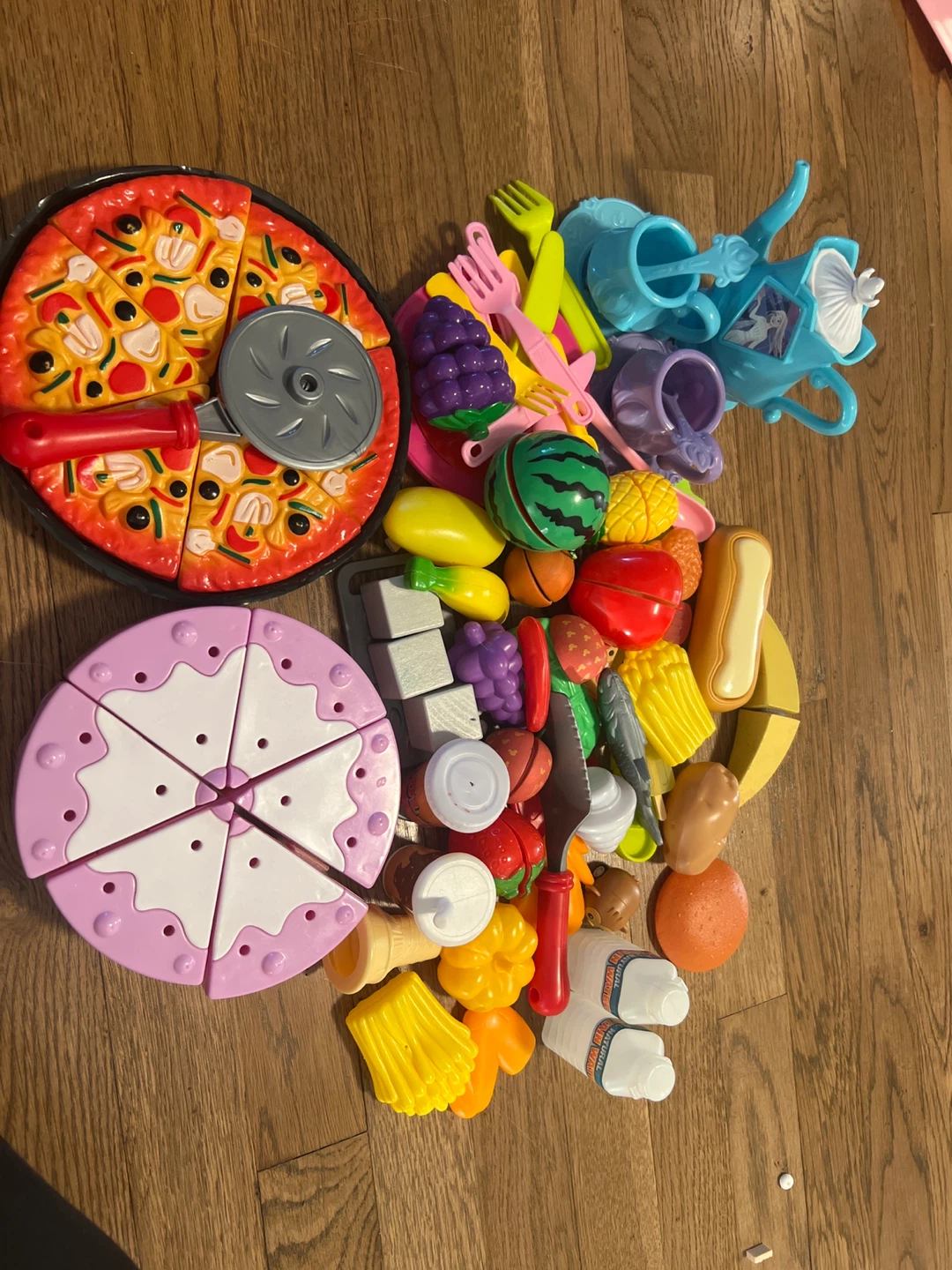 Kids Play Food Set with Pizza, Cake, Fruit, and Tea Set - photo 3