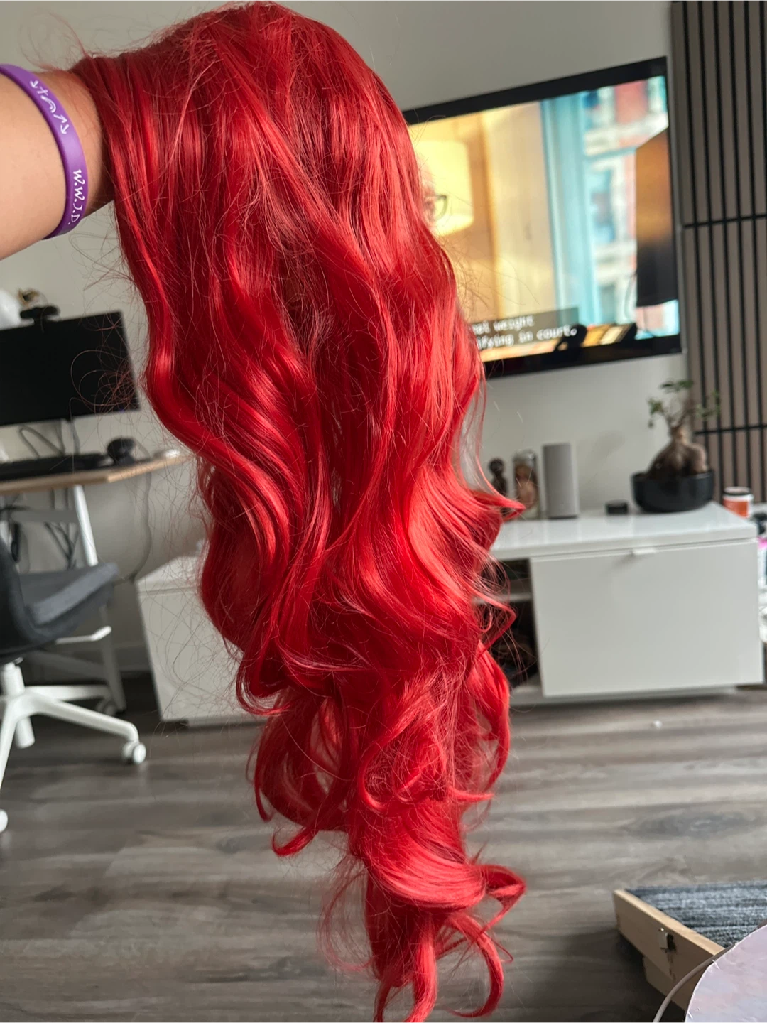 Red Wavy Wig with Weaving Cap